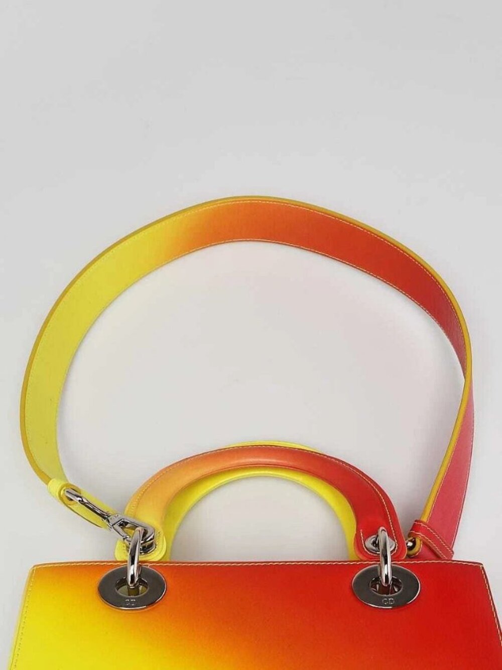 Christian Dior Yellow Orange Ombre Leather Medium Lady Dior Bag - Picture 8 of 12